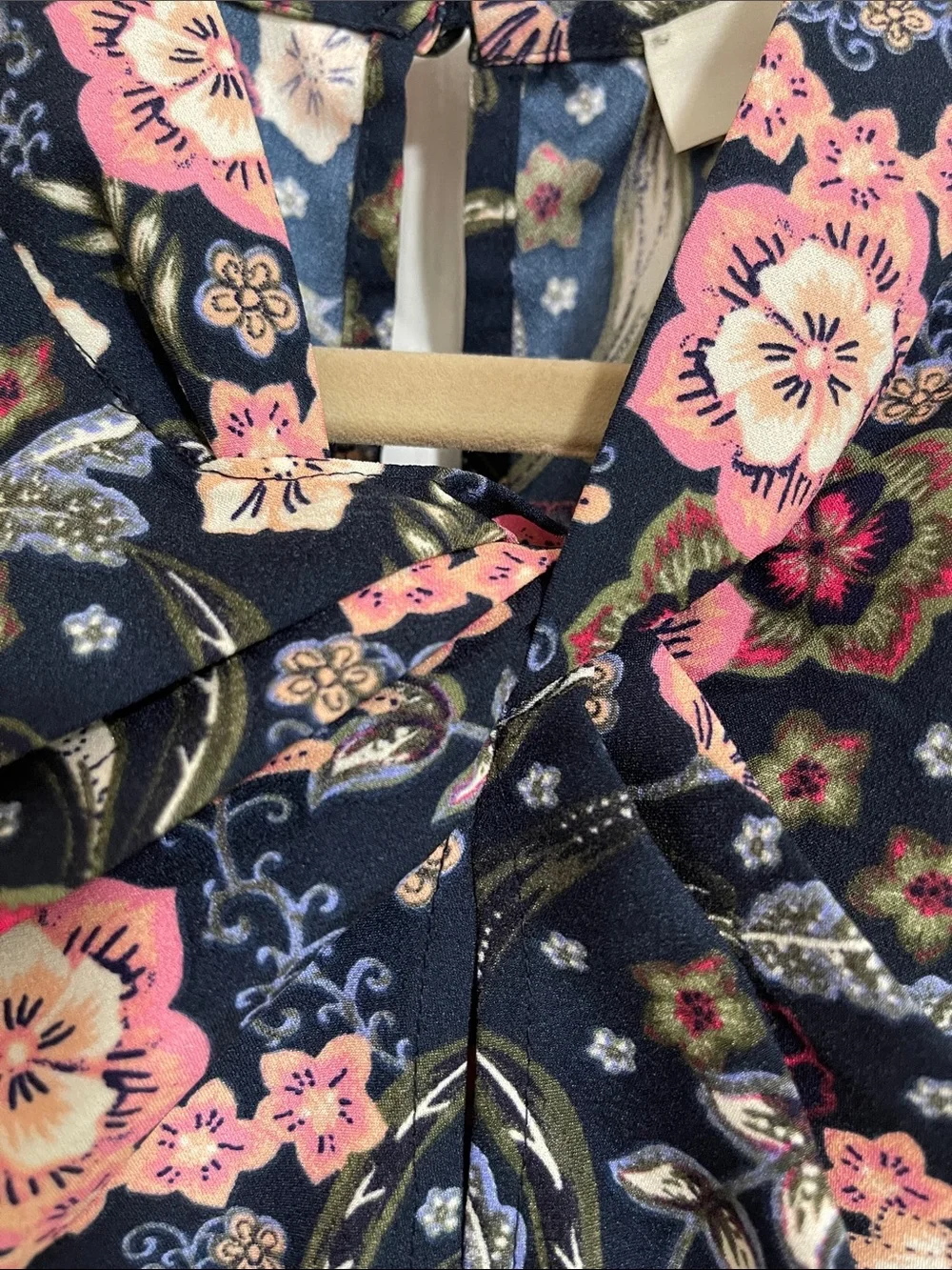 LOFT Floral Puff-Sleeve Blouse - Navy with Pink Floral